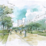 landscape architect rendering of walkway through park
