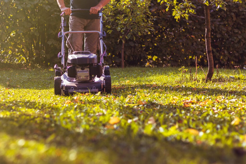 Fall Landscaping may include mulching leaves with a mower